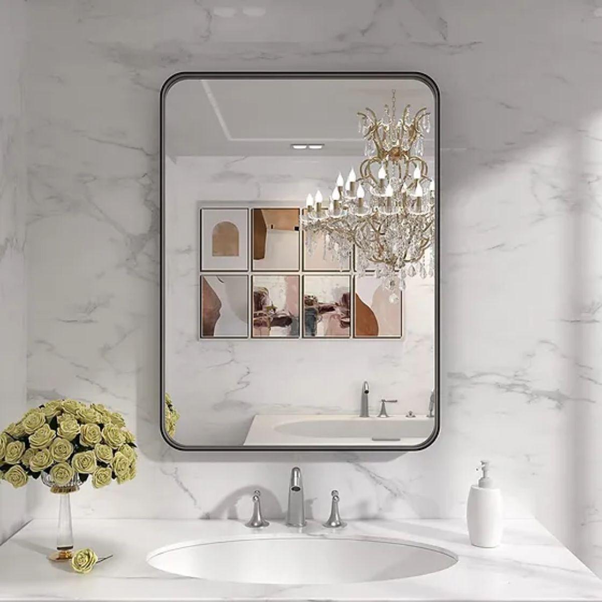 Raven 22 In. X 30 In. Black Aluminum Frame Mirror - Bees Lighting