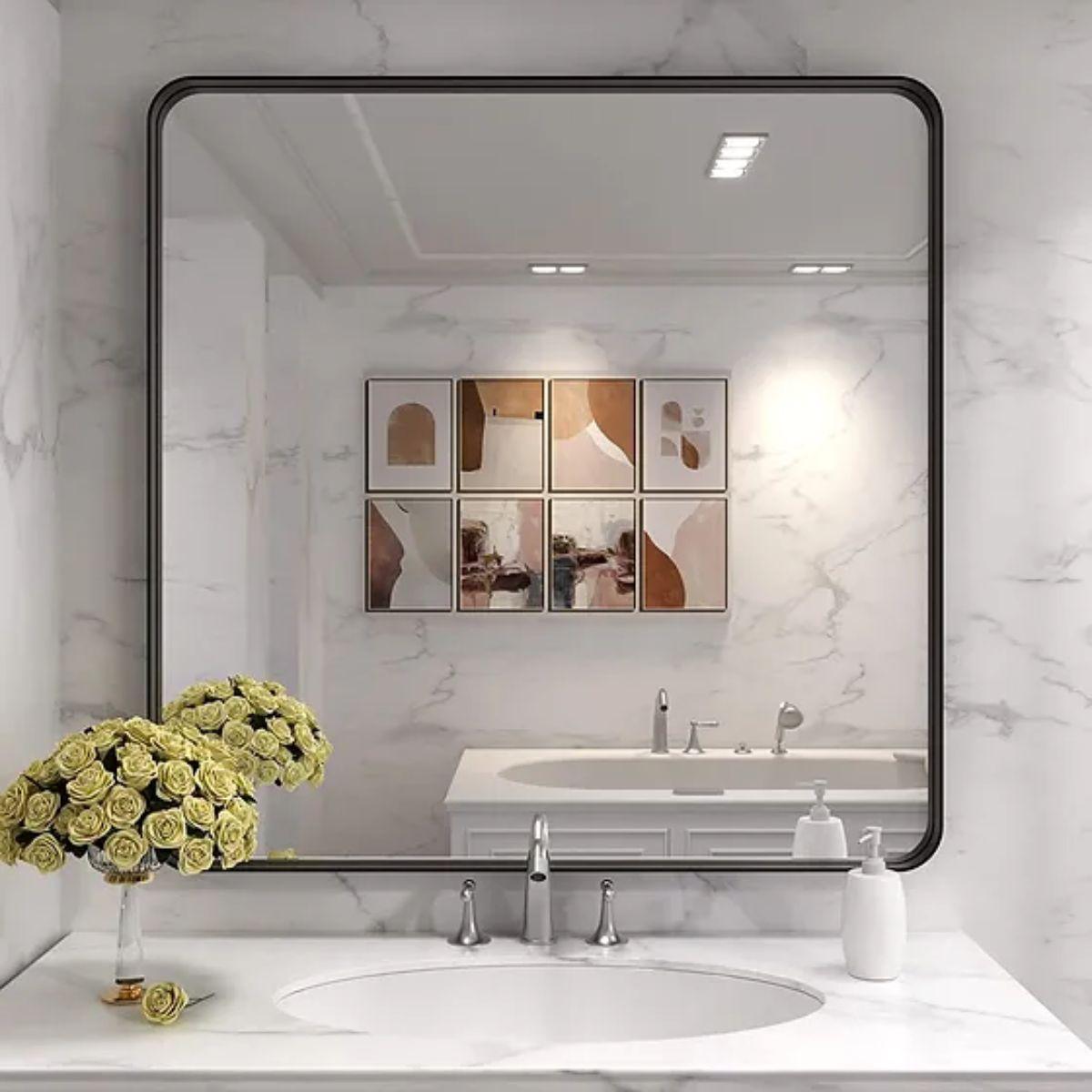 Raven 36 In. X 36 In. Black Aluminum Frame Mirror - Bees Lighting