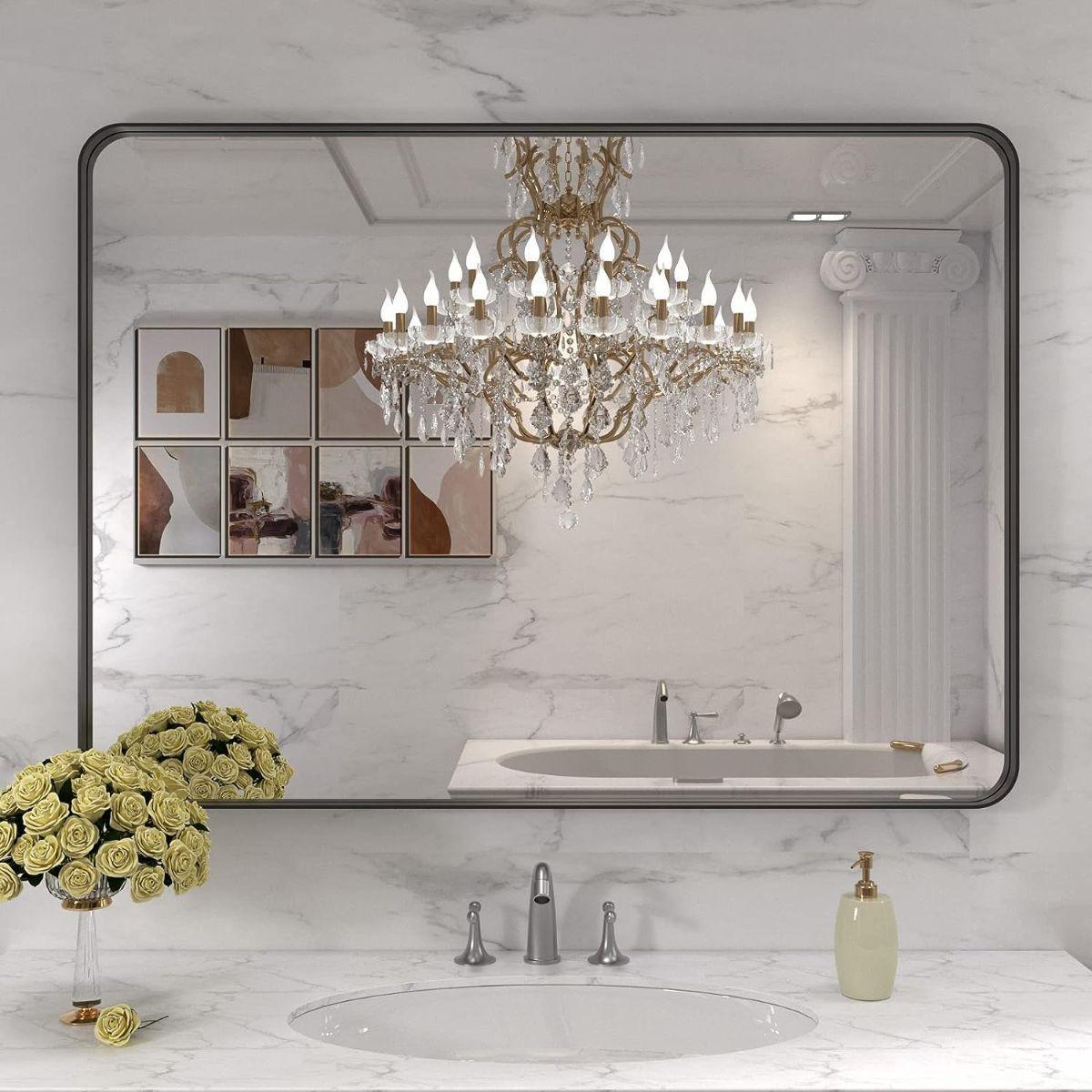 Raven 48 In. X 32 In. Black Aluminum Frame Mirror - Bees Lighting
