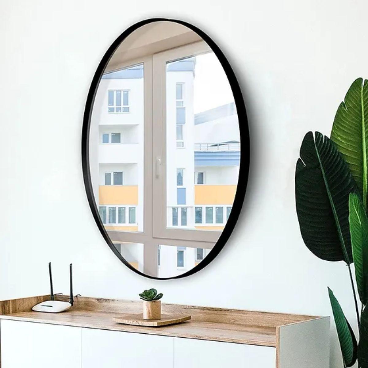 Raven 24 In. X 36 In. Oval Black Aluminum Frame Mirror - Bees Lighting