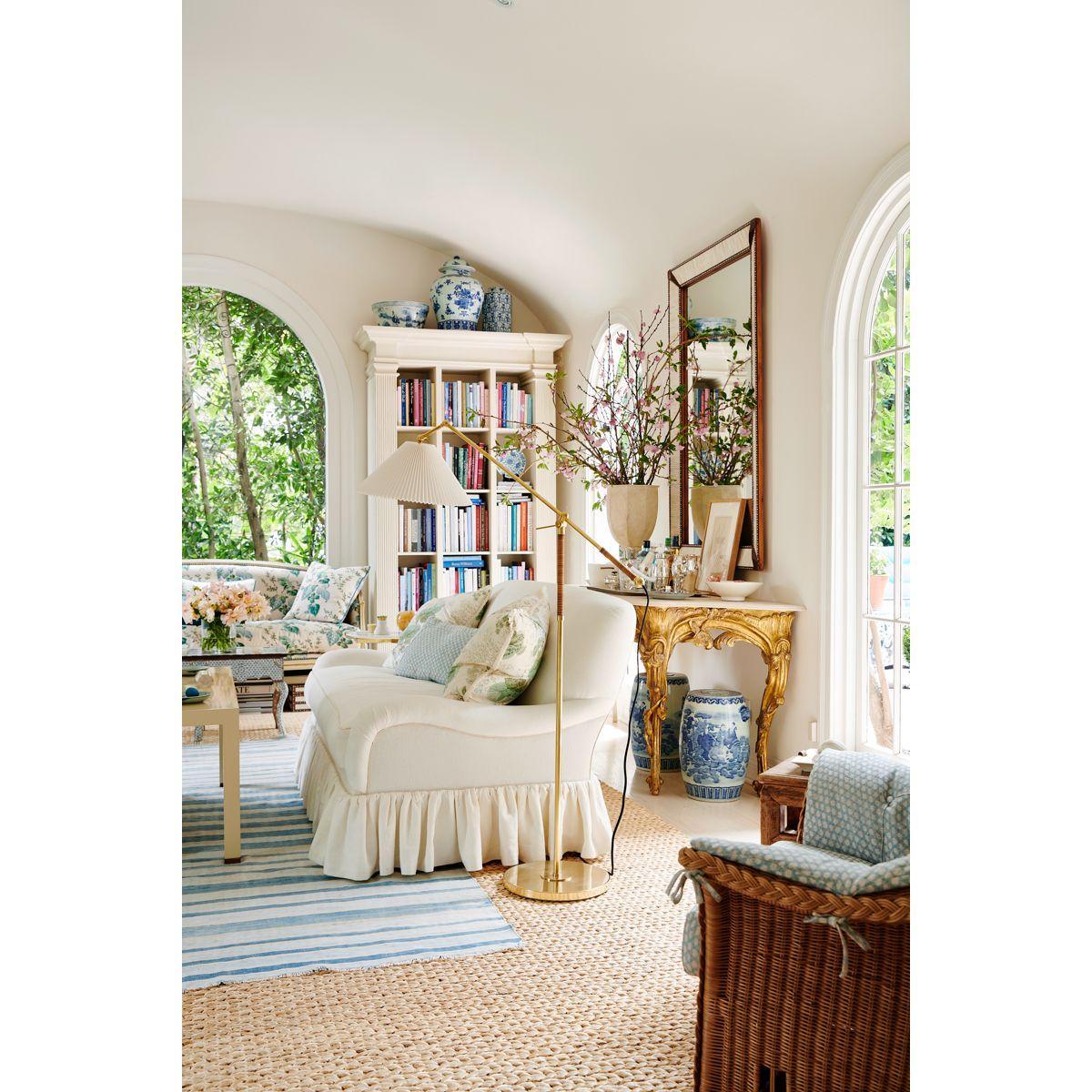Dorset Floor Lamp Rattan and Brass Accents - Bees Lighting