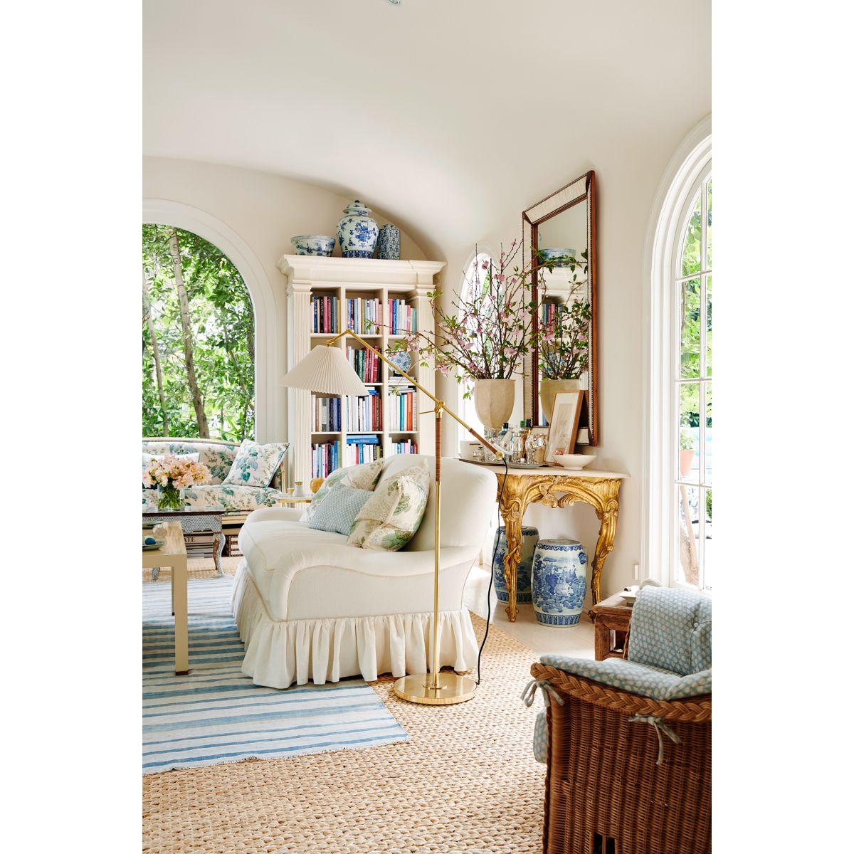 Dorset Floor Lamp Rattan and Brass Accents - Bees Lighting