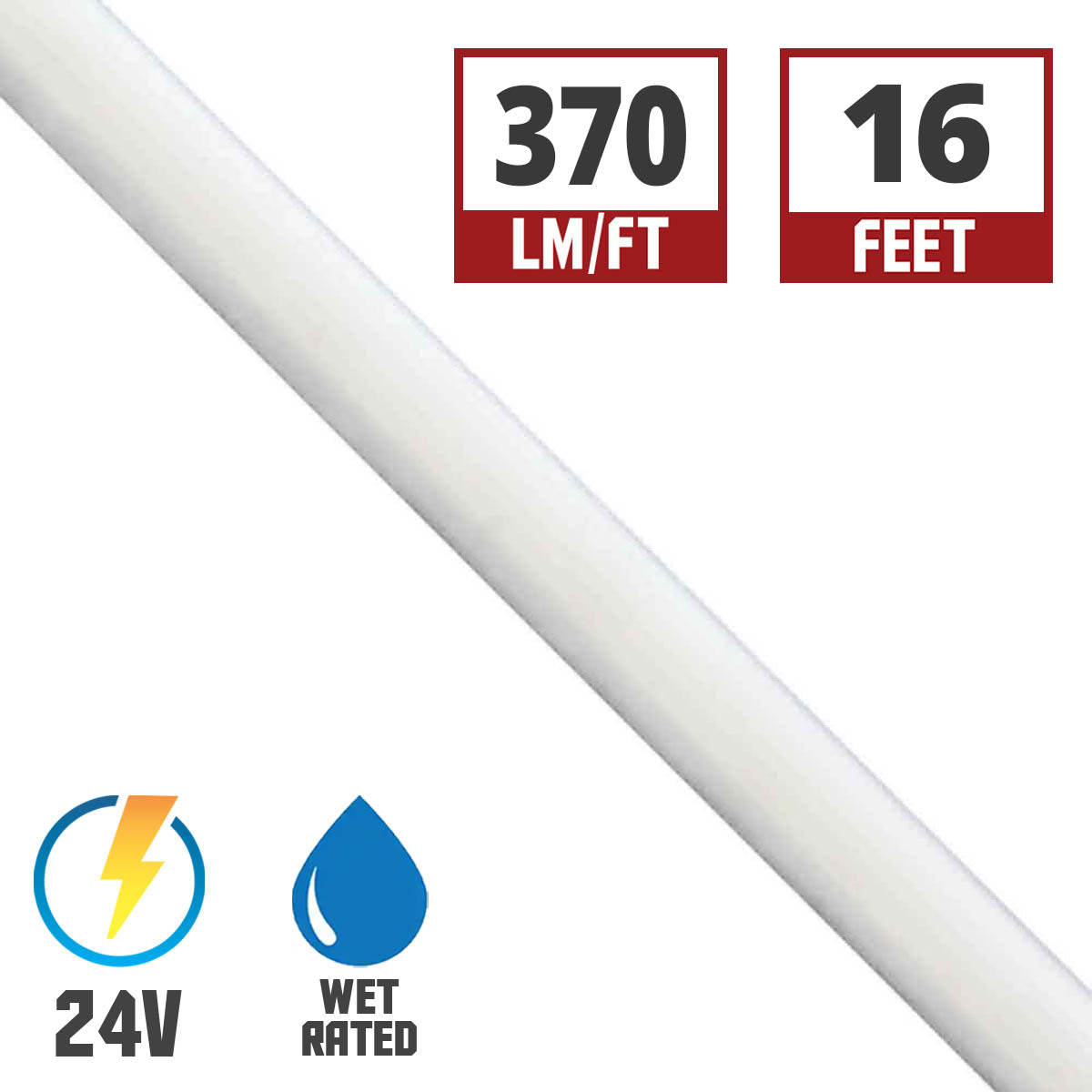 MicroLux Neon LED Strip Light, 16Ft Reel, 370 Lm/Ft, 3000K, IP65 Wet locations, 24V - Bees Lighting