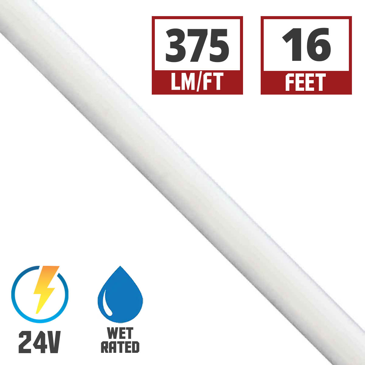 MicroLux Neon LED Strip Light, 16Ft Reel, 375 Lm/Ft, 4000K, IP65 Wet locations, 24V - Bees Lighting