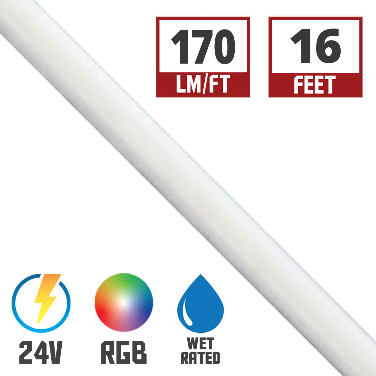 MicroLux Neon LED Strip Light, 16Ft Reel, RGB Color Changing, IP65 Wet locations, 24V - Bees Lighting