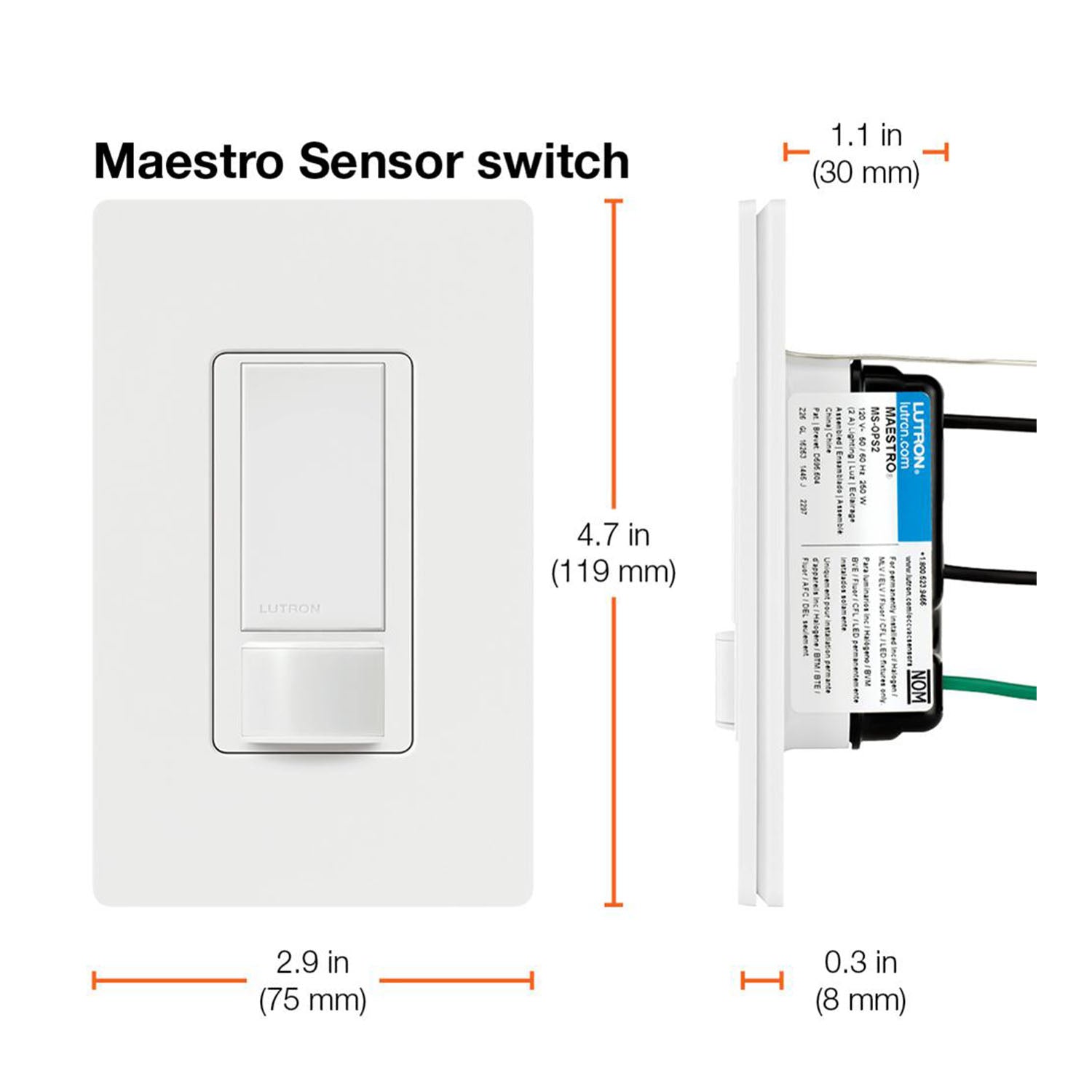 Maestro PIR 180° Occupancy|Vacancy Motion Sensor Switch, 2A, 120V, White - Bees Lighting