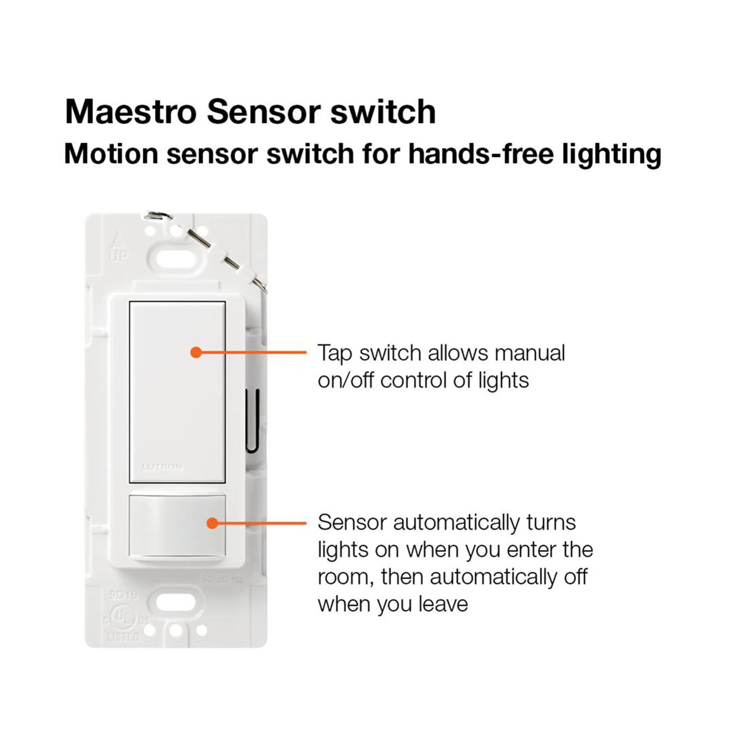 Maestro PIR 180° Occupancy|Vacancy Motion Sensor Switch, 2A, 120V, White - Bees Lighting