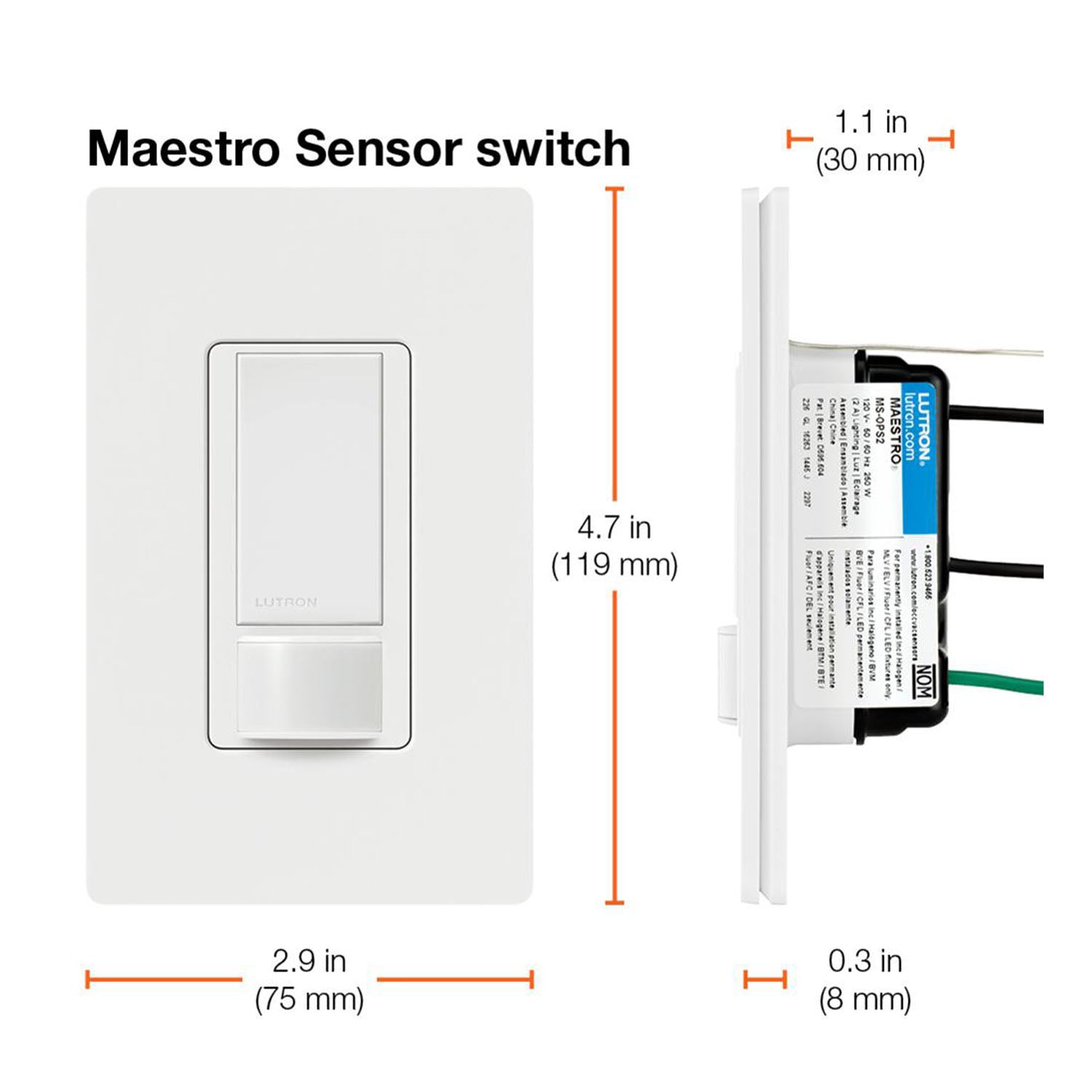 Maestro PIR 180° Occupancy|Vacancy Motion Sensor Switch, 5A, 120V, Black - Bees Lighting