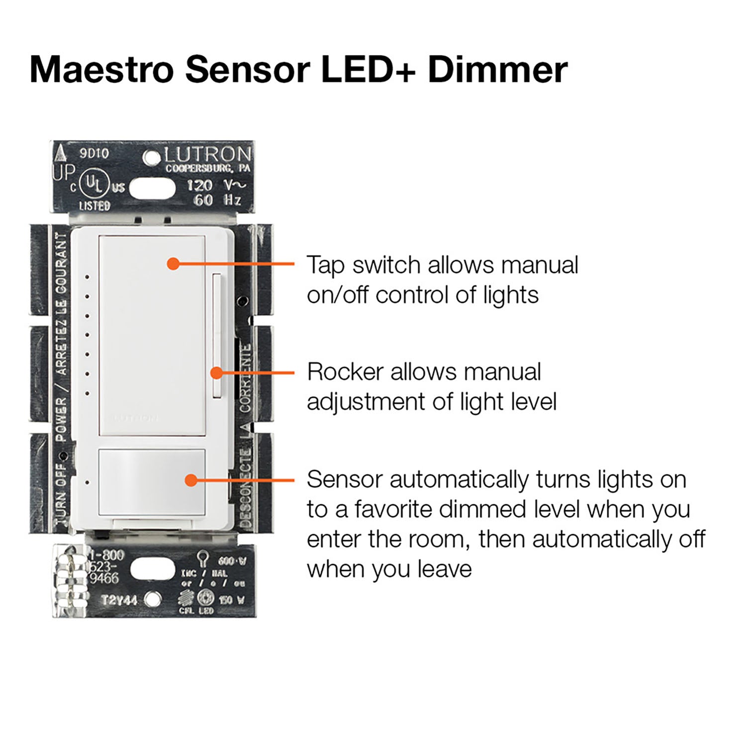 Maestro PIR 180° Occupany|Vanancy Motion Sensor LED+ Dimmer Switch, 150W, 120V, Light Almond - Bees Lighting