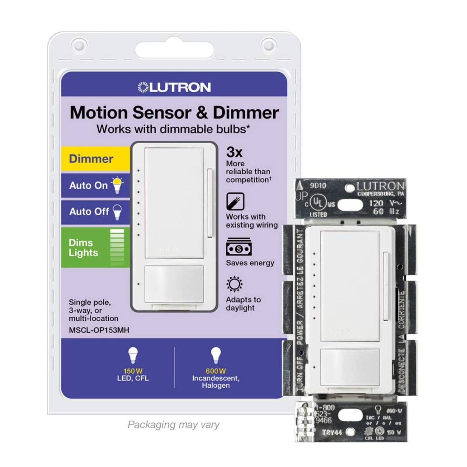Maestro PIR 180° Occupany|Vanancy Motion Sensor LED+ Dimmer Switch, 150W, 120V, Light Almond - Bees Lighting