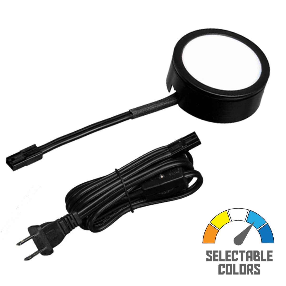 MVP LED Puck Light with 6in Lead Wire and Power Cord, Selectable CCT 2700K to 5000K, 120V, Black