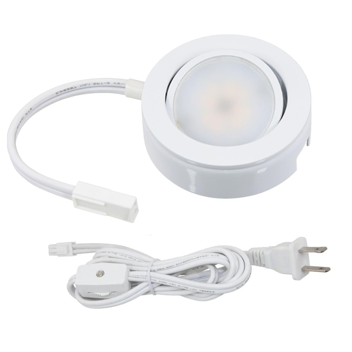 MVP Swivel LED Puck Light with 6in Lead Wire and Power Cord, 2700K, 120V, White