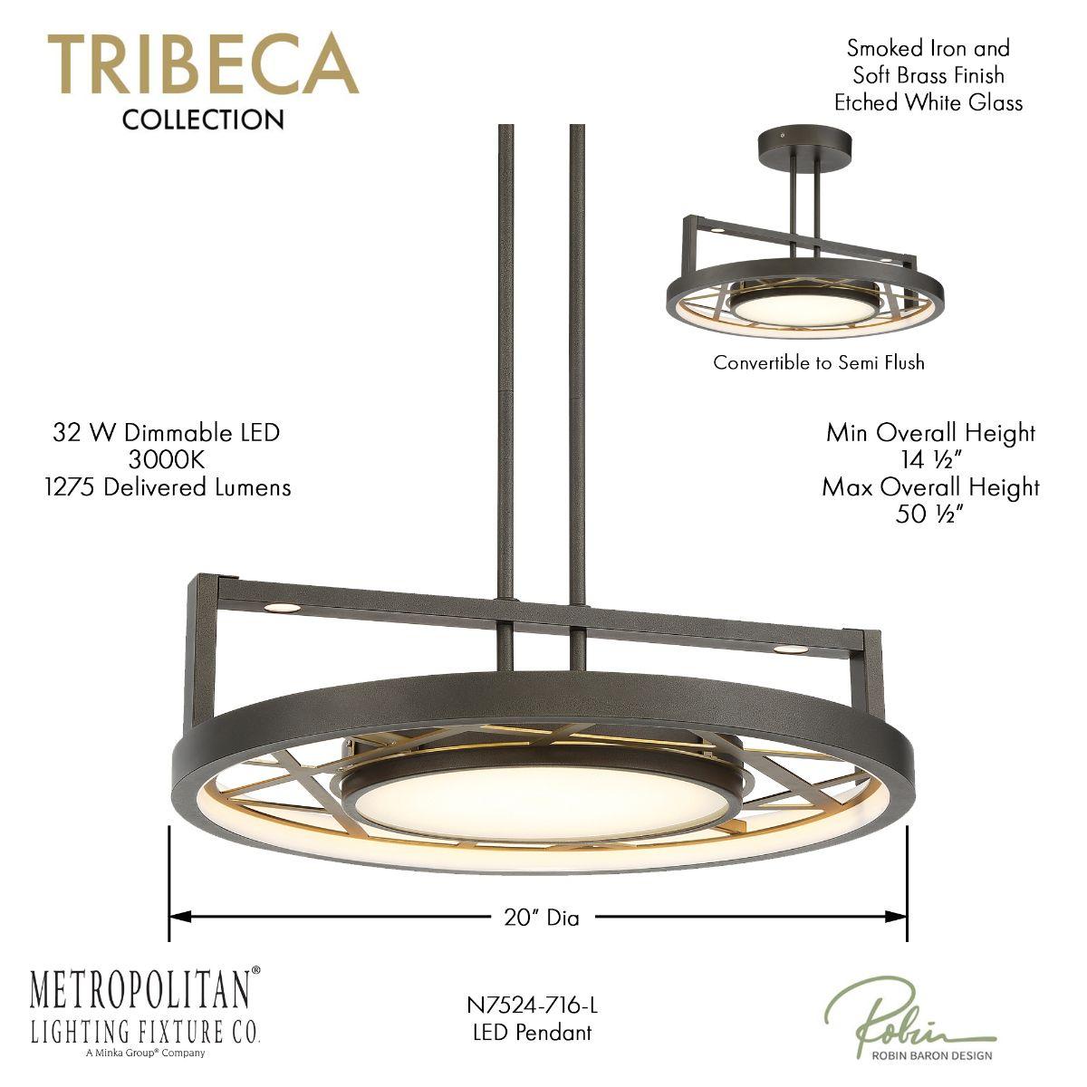 Tribeca 28 in. LED Flush Mount Sconce iron & Brass Finish