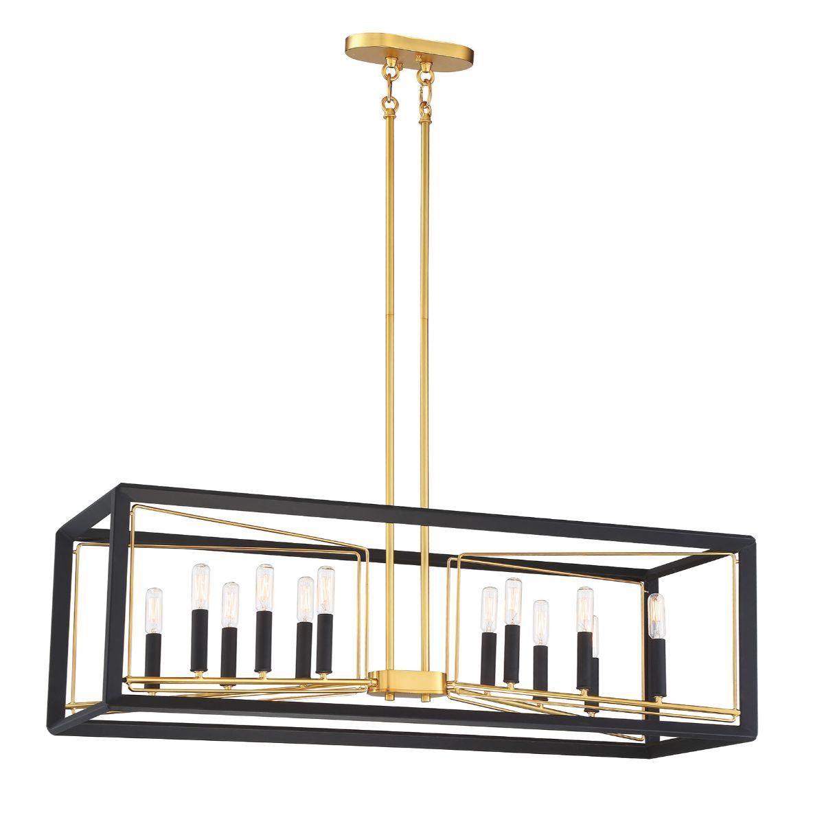 Sable Point 38 in. 12 lights Pendant Light Black & Gold Finish