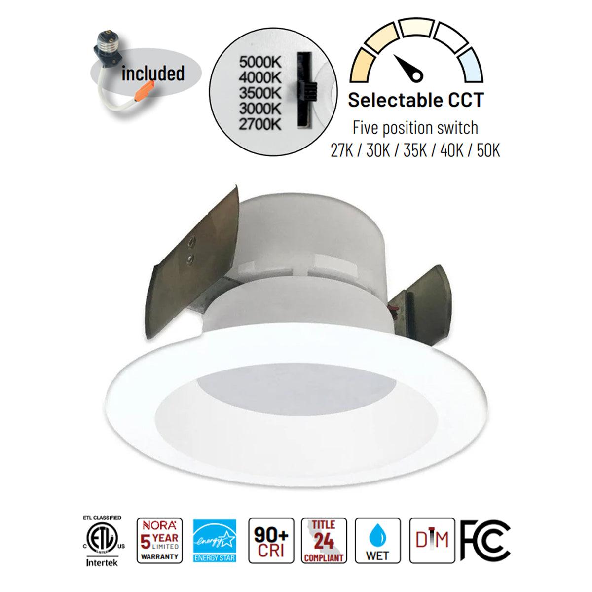 Onyx Recessed LED Can Light, 4 Inch, 10 Watt, 850 Lumens, Tunable White, 2700K to 5000K, Reflector Trim