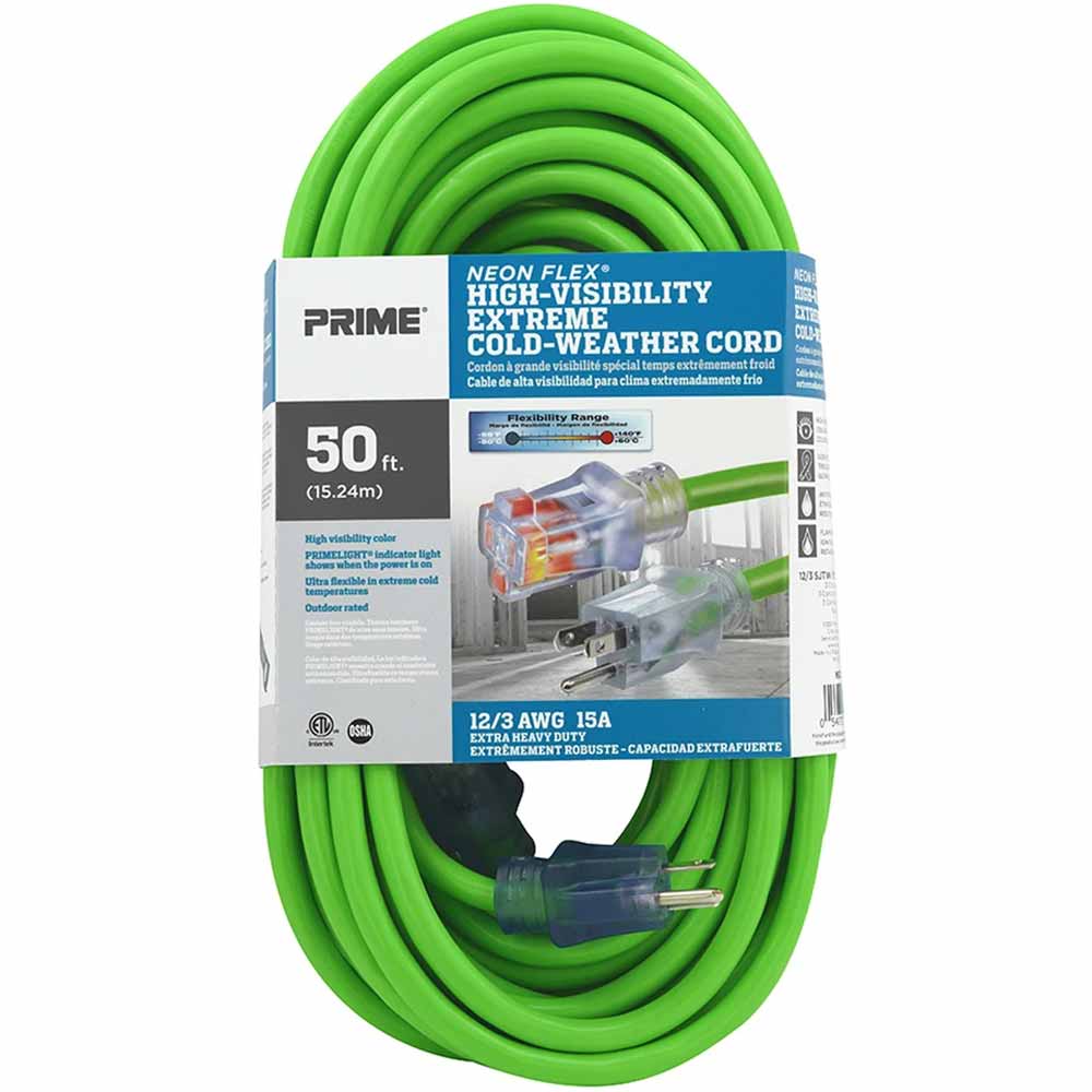 50 ft. Outdoor Heavy Duty Neon Flex Extension Cord 12/3  Gauge SJTW Green
