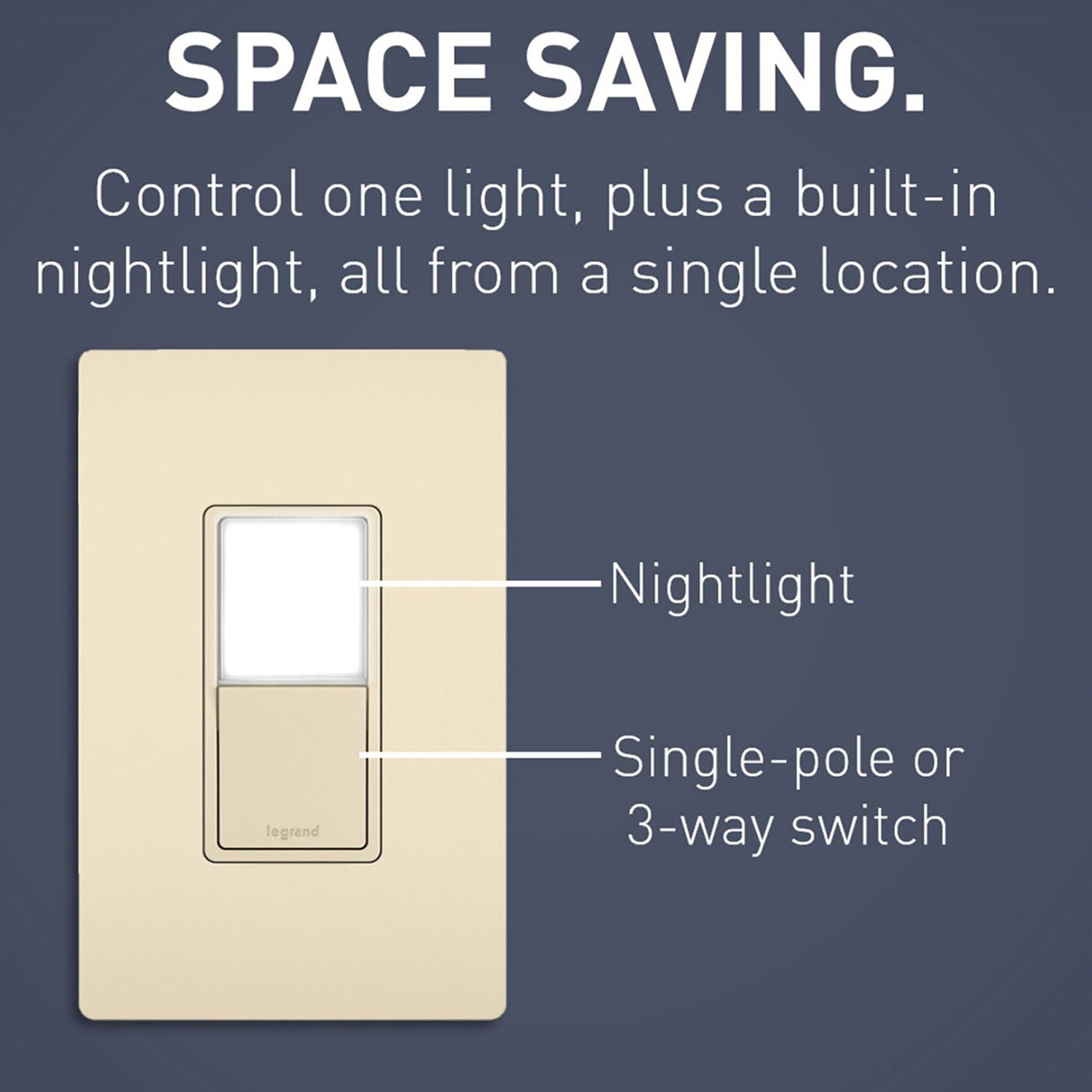 radiant 3-Way Rocker Switch with Night Light, 15-Amp, 120V, Ivory - Bees Lighting
