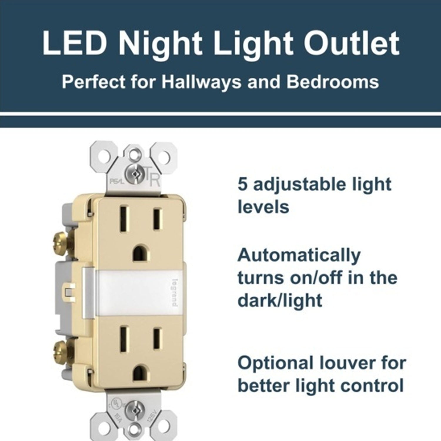 radiant 15A Tamper-Resistant Outlet with Night Light, Ivory - Bees Lighting