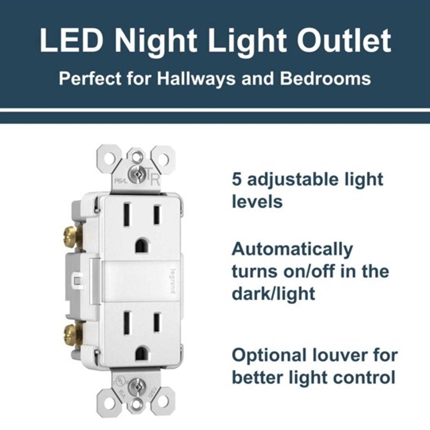 radiant 15A Tamper-Resistant Outlet with Night Light, White - Bees Lighting