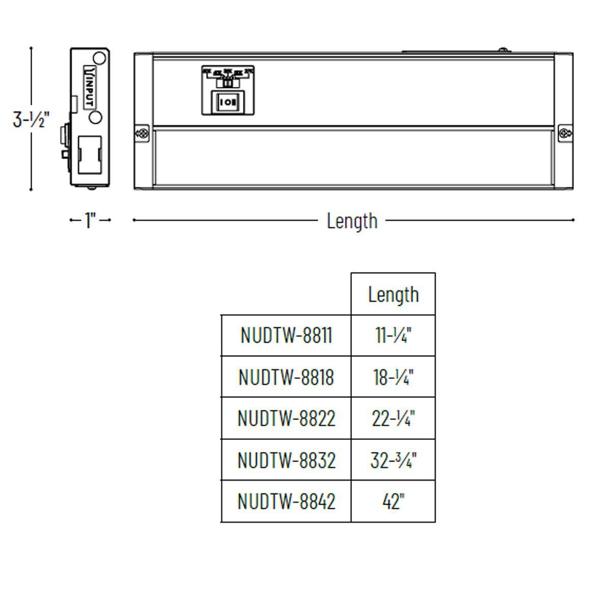 LEDUR TW 11 Inch EdgeLit Under Cabinet LED Light, Linkable, Adjustable Lumens 275/ 475 Lm, Field Selectable CCT 2700K to 5000K, 120V