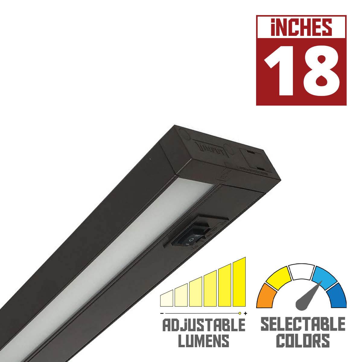 LEDUR TW 18 Inch EdgeLit Under Cabinet LED Light, Linkable, Adjustable Lumens 275/ 475 Lm, Field Selectable CCT 2700K to 5000K, 120V