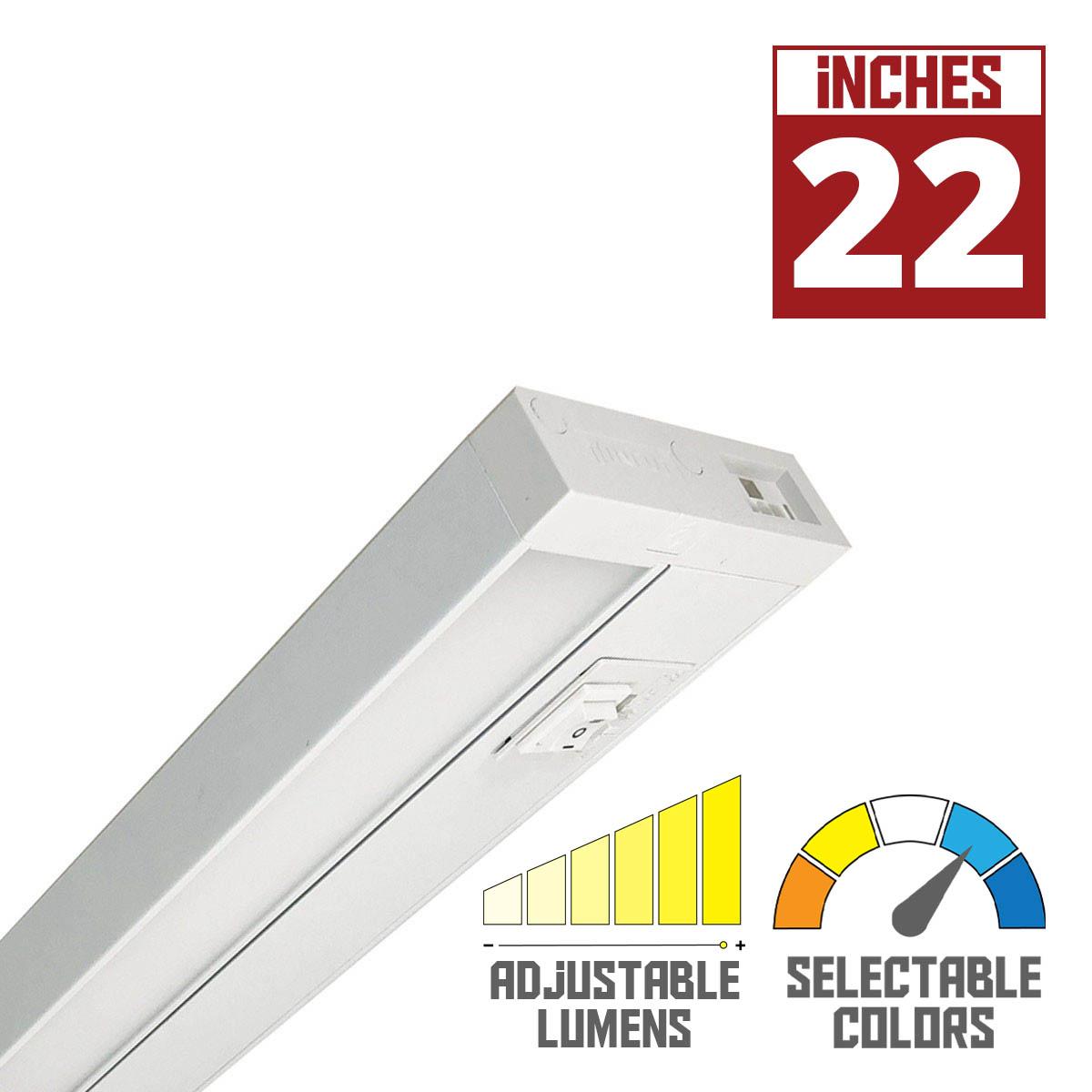 LEDUR TW 22 Inch EdgeLit Under Cabinet LED Light, Linkable, Adjustable Lumens 275/ 475 Lm, Field Selectable CCT 2700K to 5000K, 120V