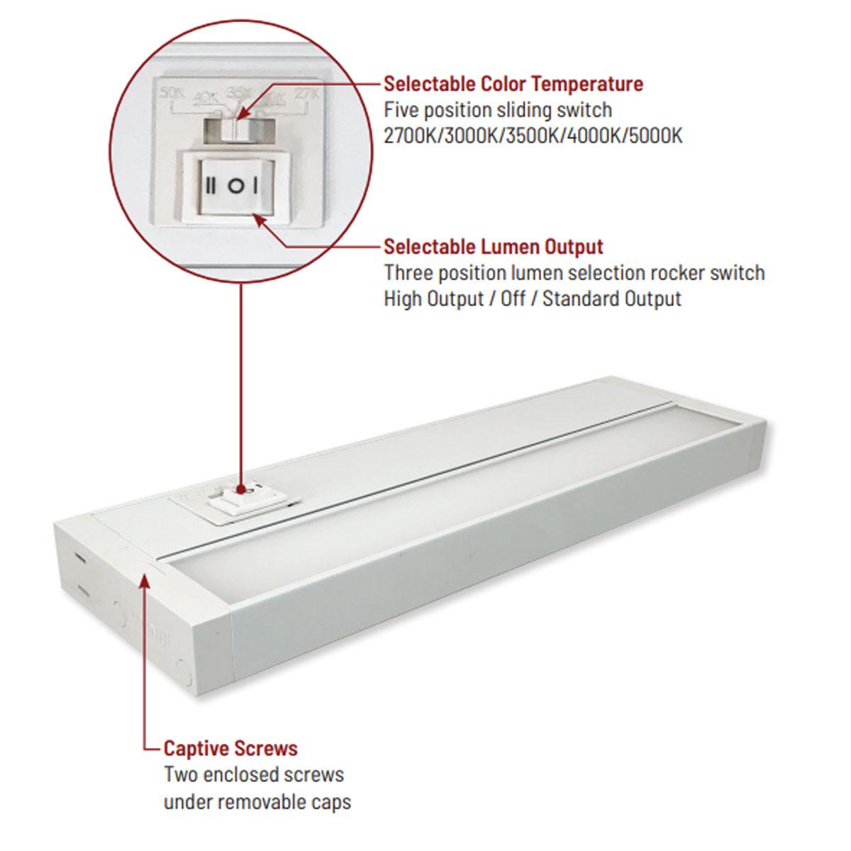 LEDUR 22in. Edge-Lit Under Cabinet LED Light, 275|475 Lm, Selectable 2700K to 5000K, 120V - Bees Lighting