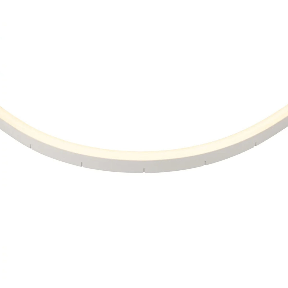 Curved linear LED neon light close-up of frosted edge and white illuminated channel