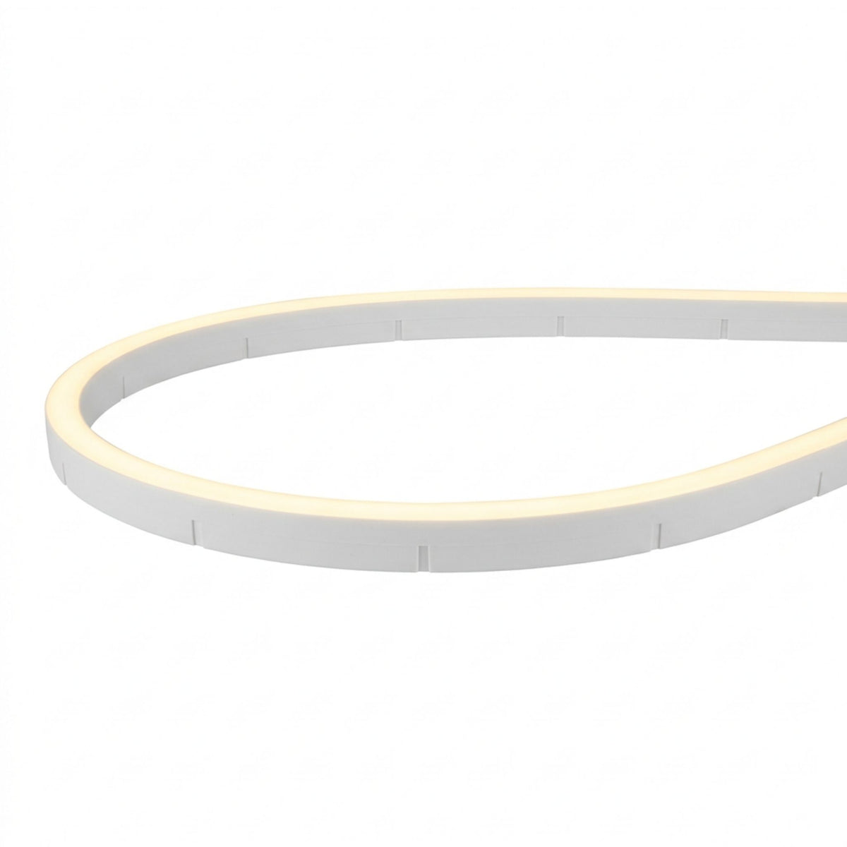 Curved linear LED neon light with frosted ring design and evenly lit white inner edge
