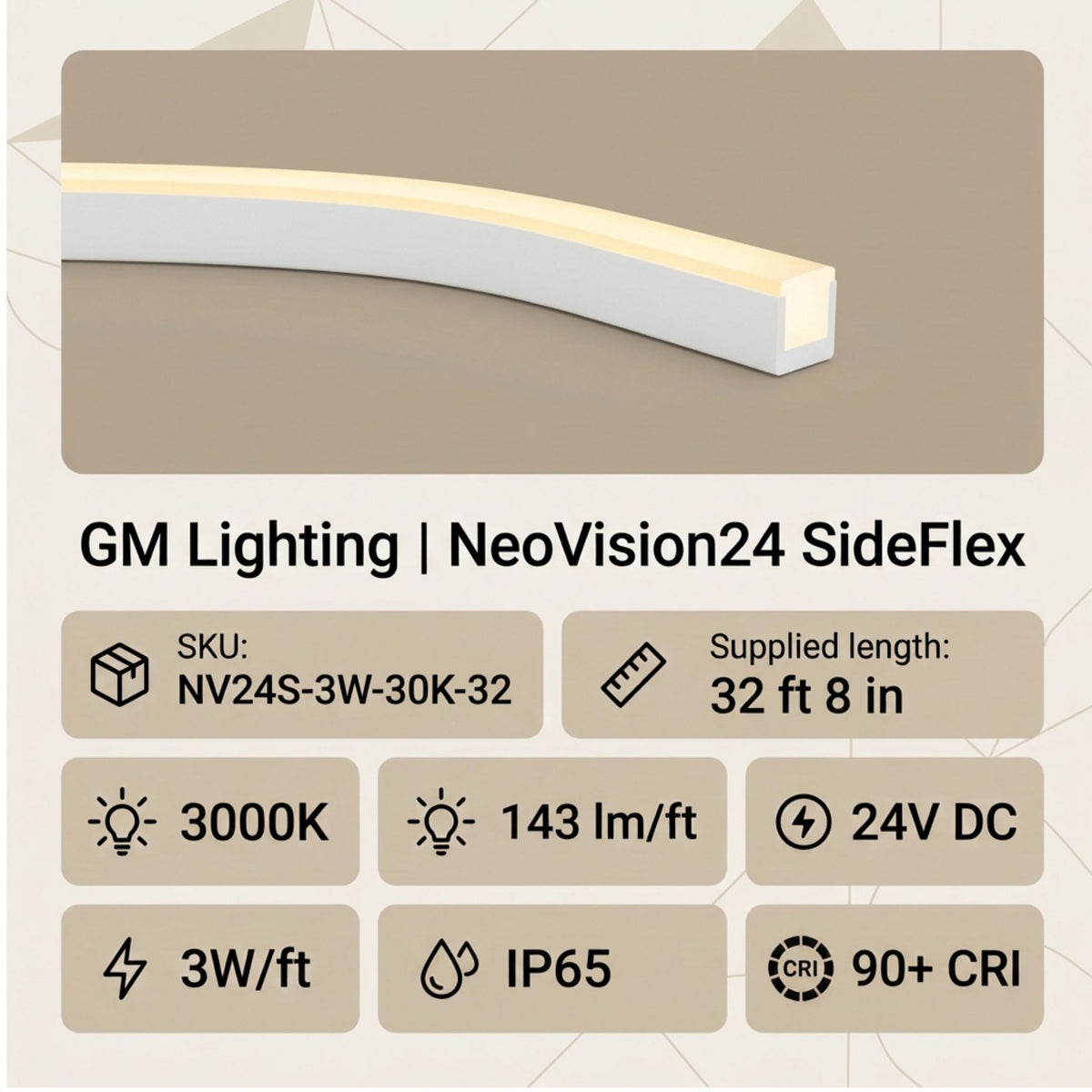 Warm white linear neon LED light strip in white slim housing, side-flex bend
