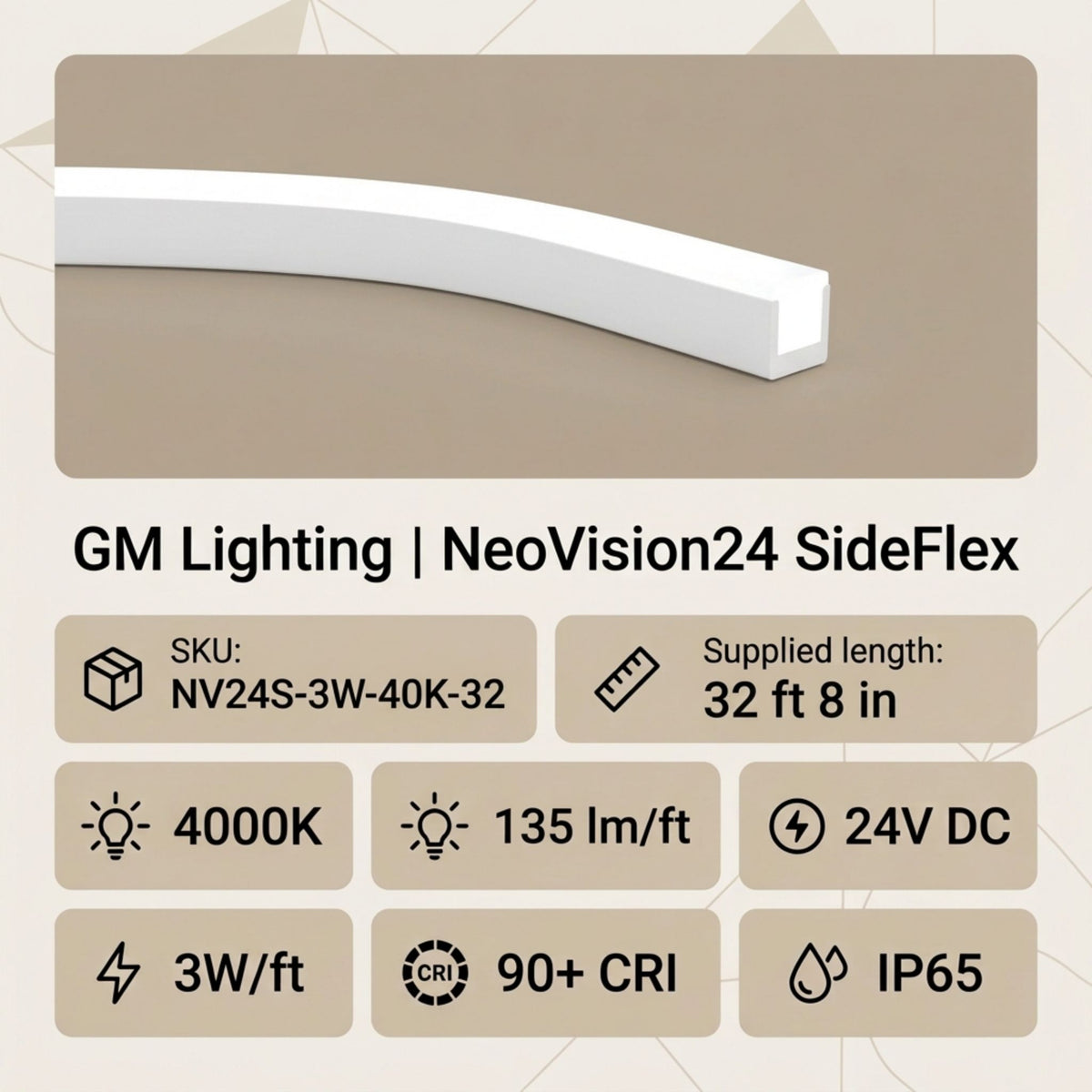 White LED linear light strip with rectangular diffuser, straight run profile