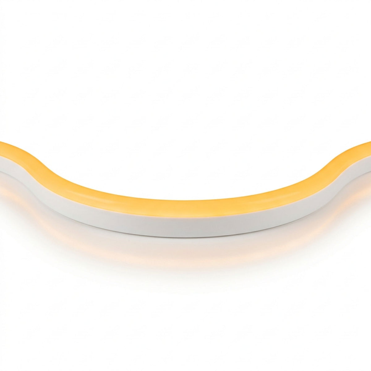 Amber linear LED neon light strip with flexible side-bend profile, curved view