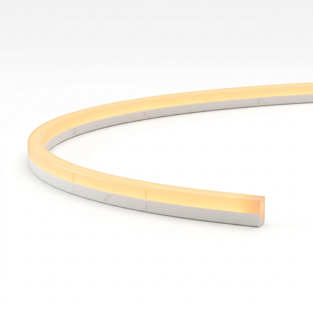 Amber side-bend linear light strip with white channel and corner-ready flex