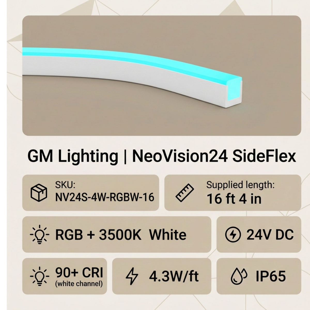 RGBW SideFlex neon linear light, white housing bar with blue edge glow