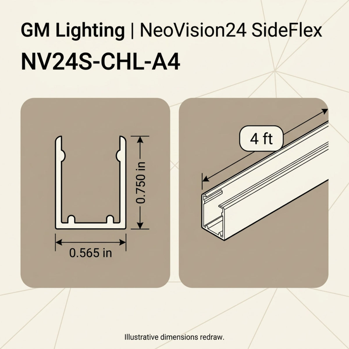 GM Lighting NeoVision24 SideFlex NV24S-CHL-A4 4 ft Aluminum Channel