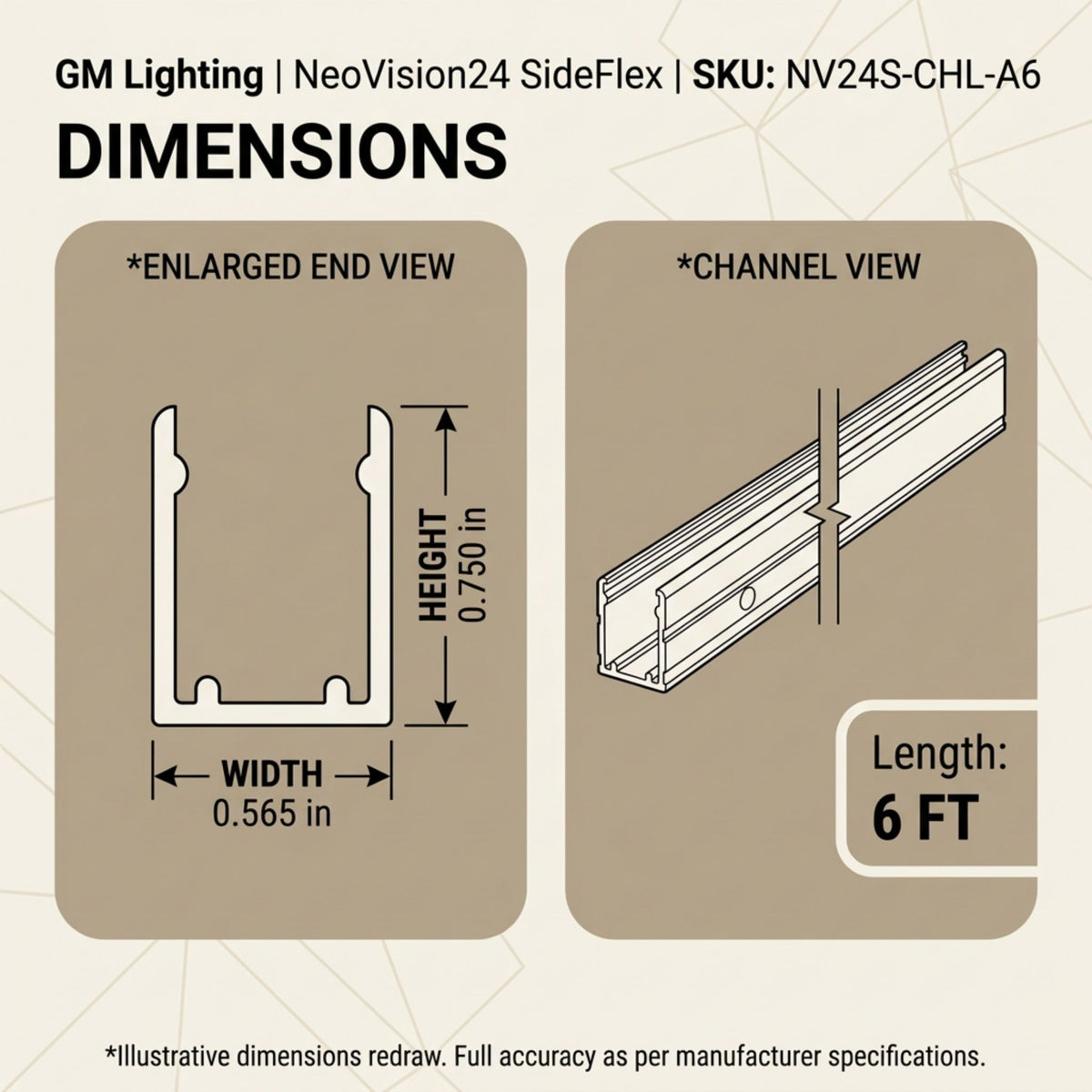 GM Lighting NeoVision24 SideFlex NV24S-CHL-A6 6 ft Aluminum Channel