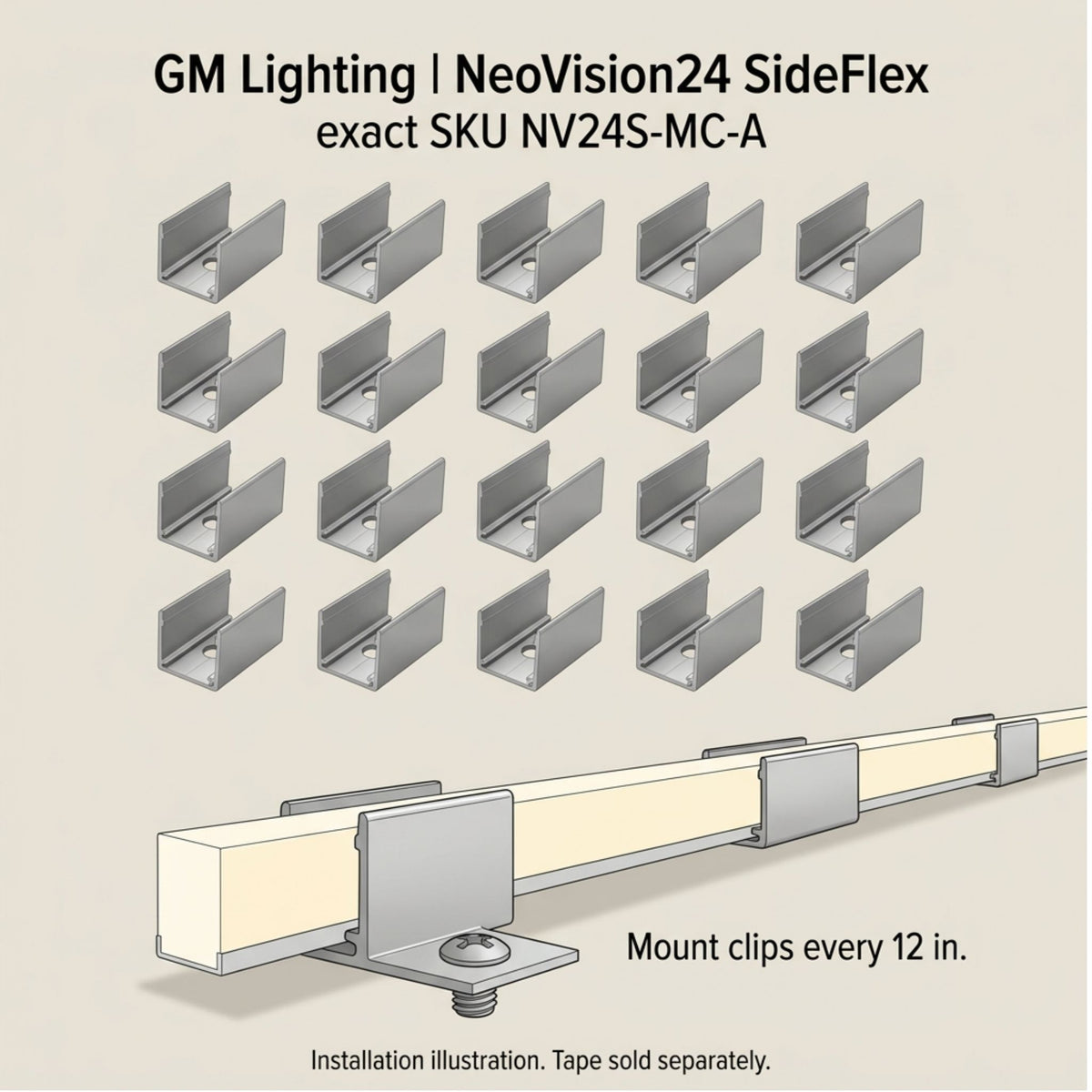 GM Lighting NeoVision24 SideFlex NV24S-MC-A Aluminum Mounting Clips, Set of 20