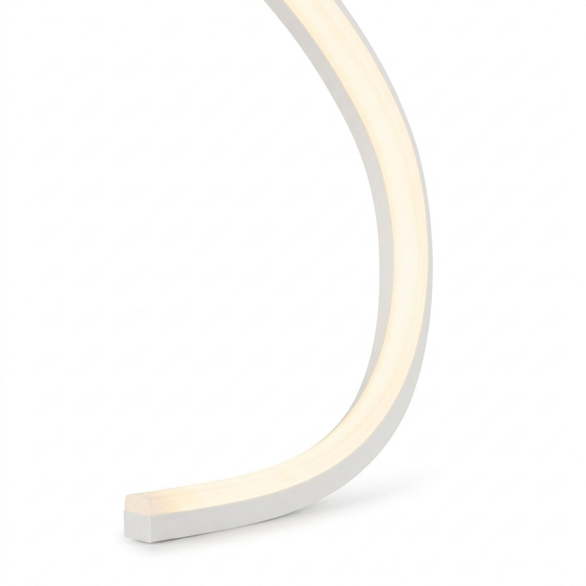 Curved warm-white LED linear light strip with white housing and top-bend profile