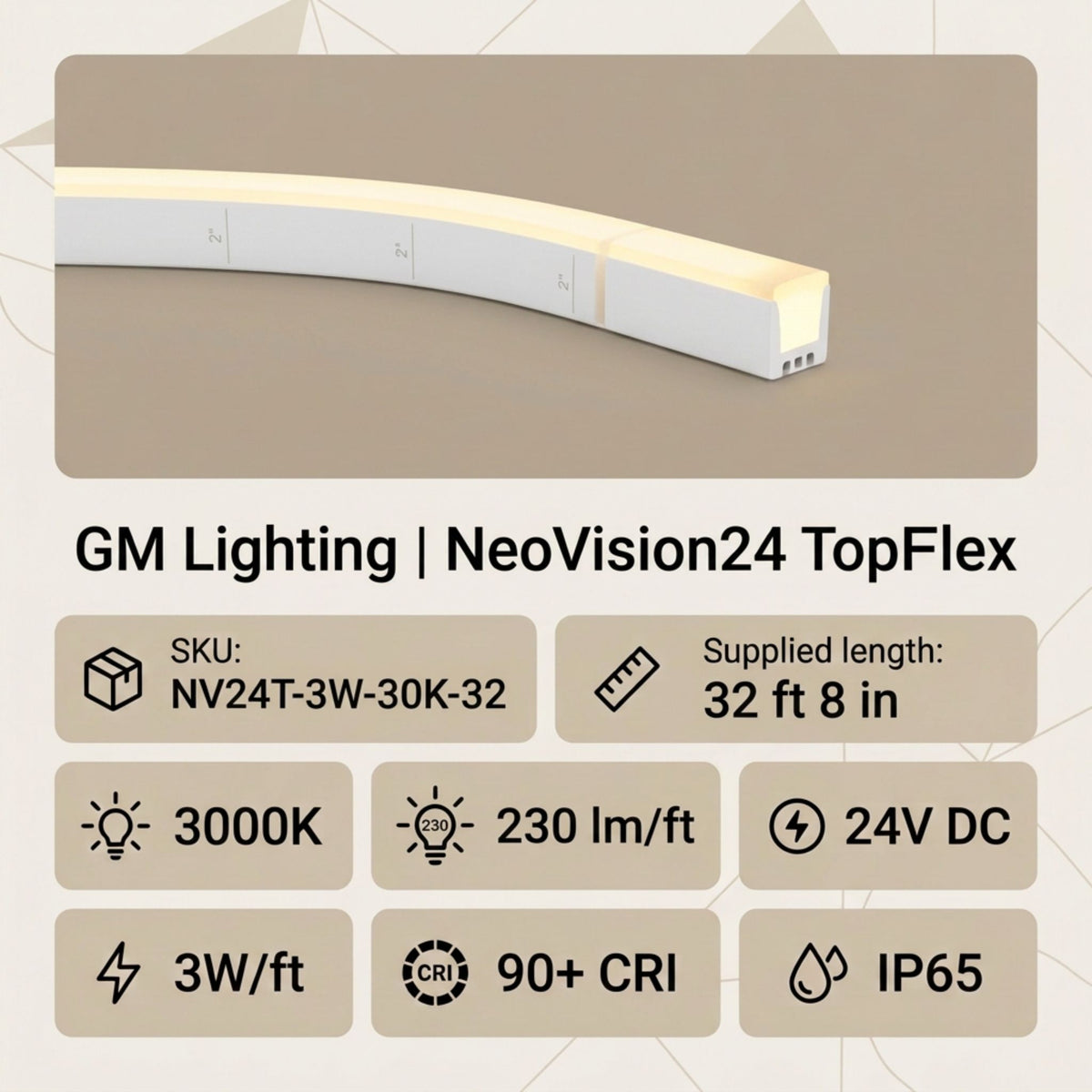 Linear LED light strip with white housing and warm glow, rectangular TopFlex profile