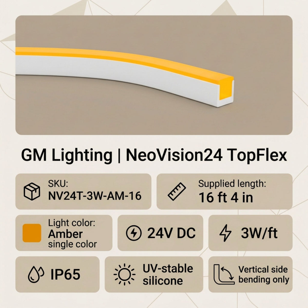 Amber LED linear light bar with white housing and straight profile