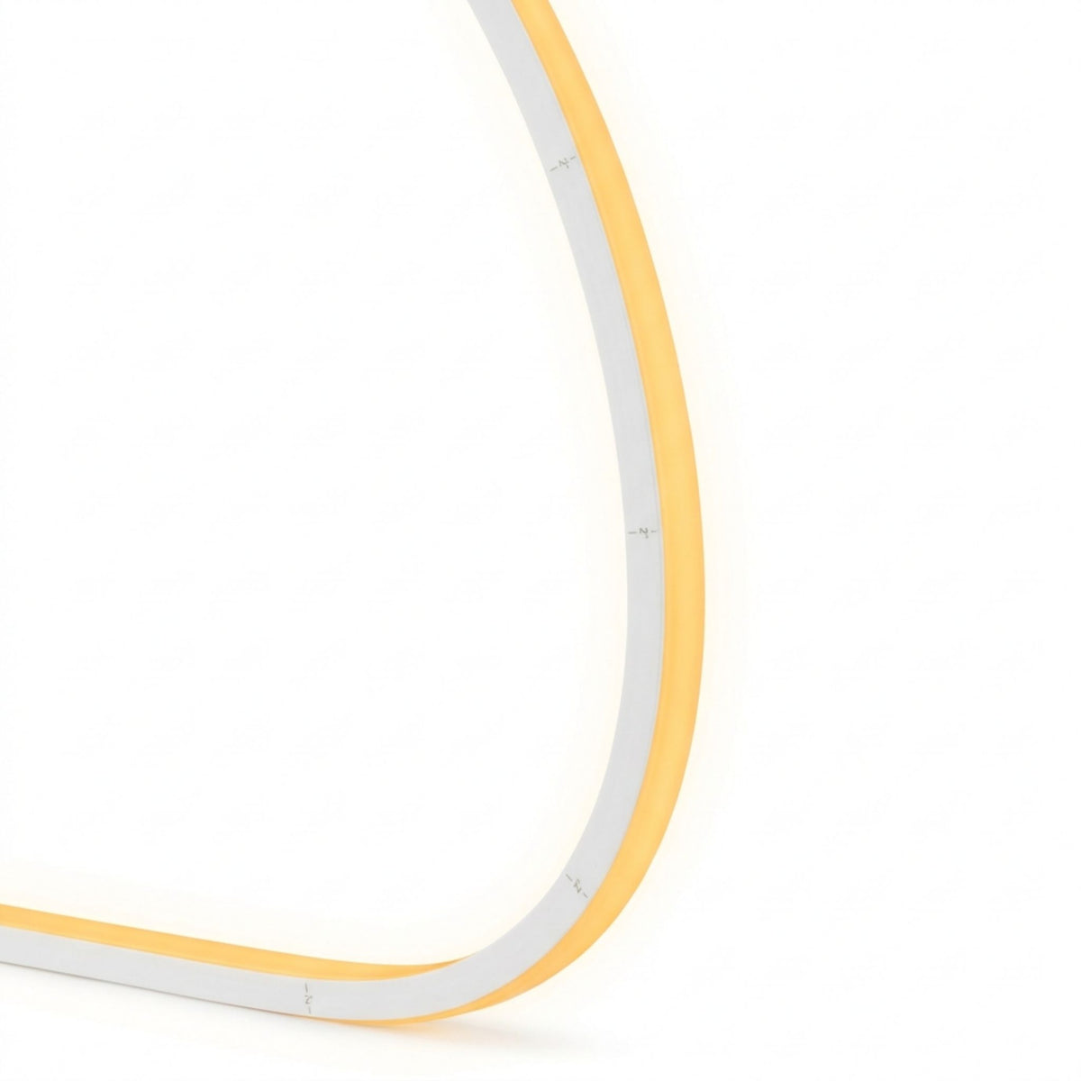 Amber neon linear light strip in white channel, curved corner end profile