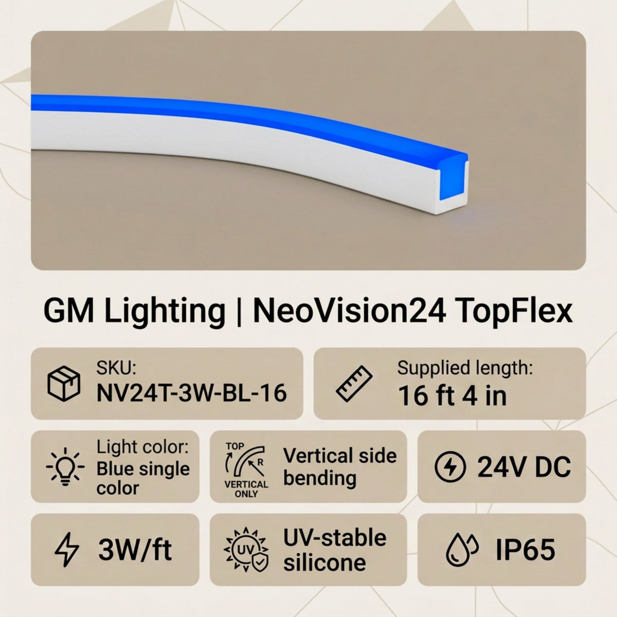 Blue neon linear light straight bar in white wall-mount channel