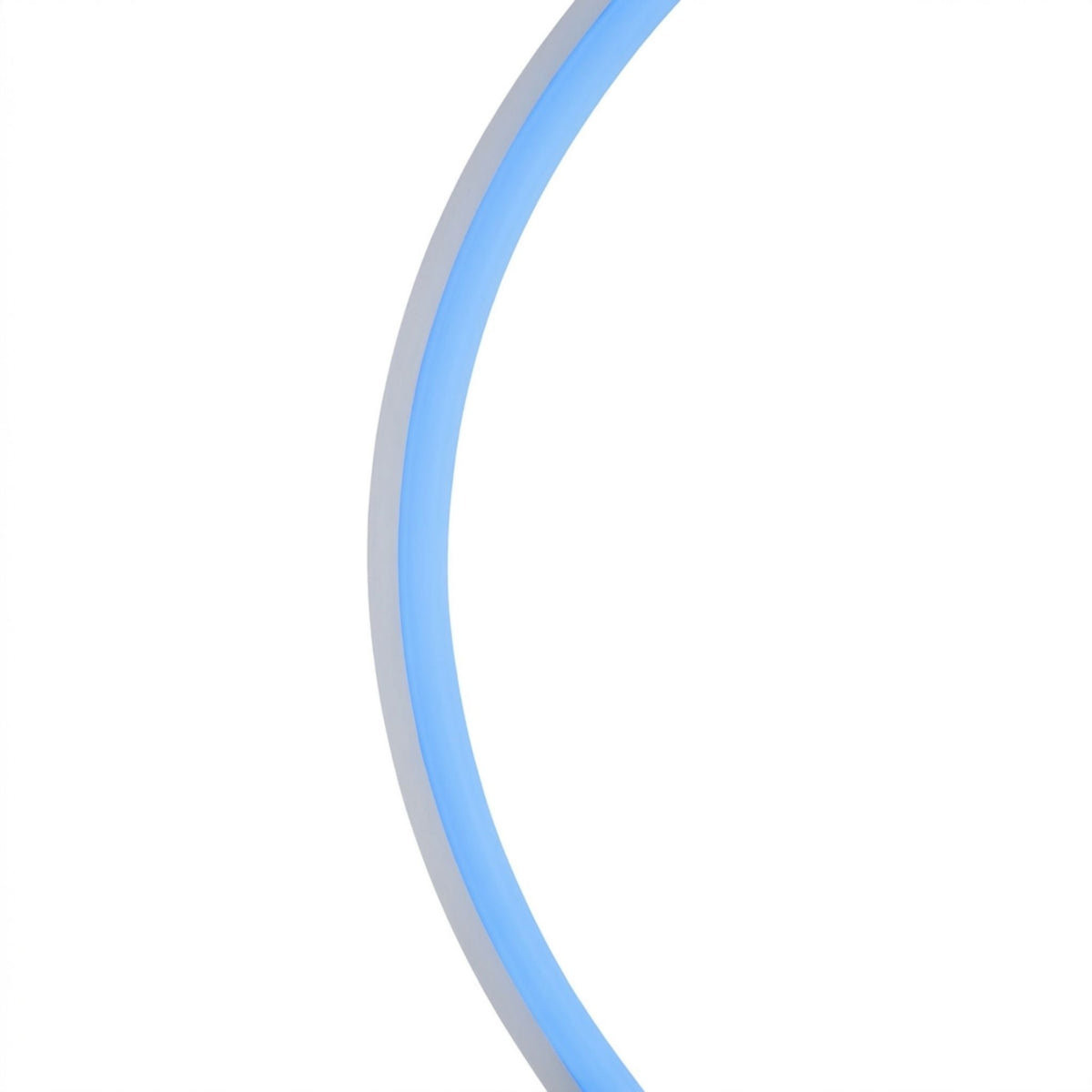 Blue neon linear light strip with white channel, curved for corners