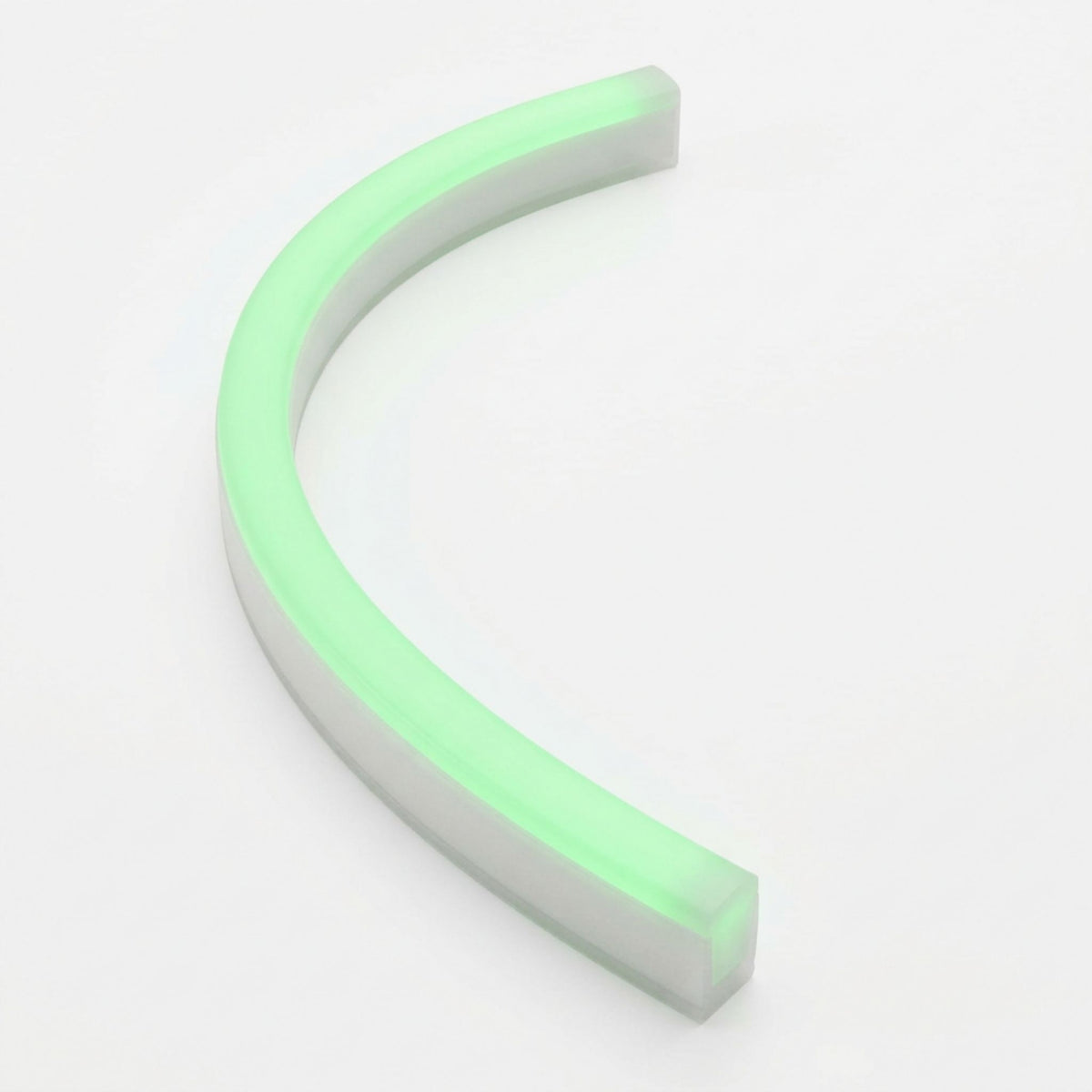 Green top-bend neon linear light with C-shaped corner ends