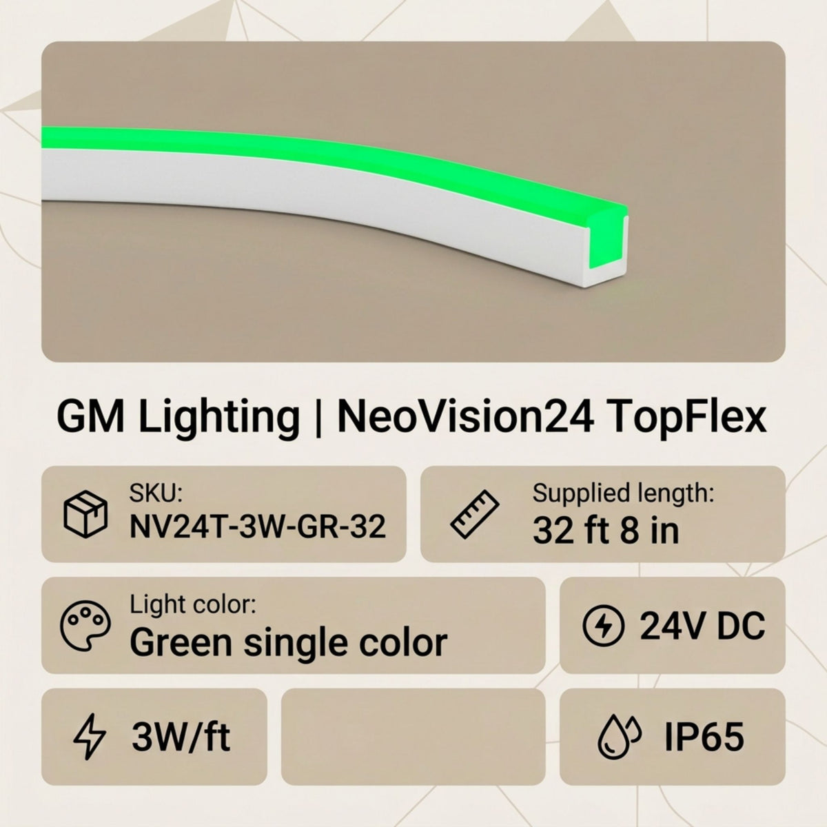 Green neon linear light in white channel, straight top-bend strip profile