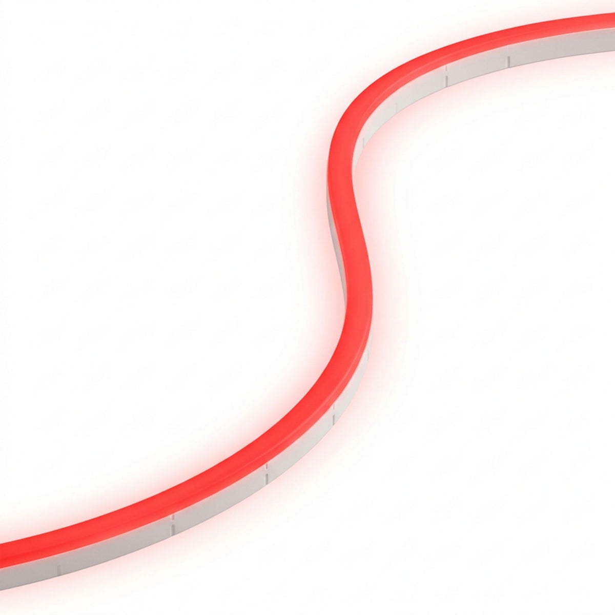 Red neon linear light strip in U-bend, glowing through a white channel