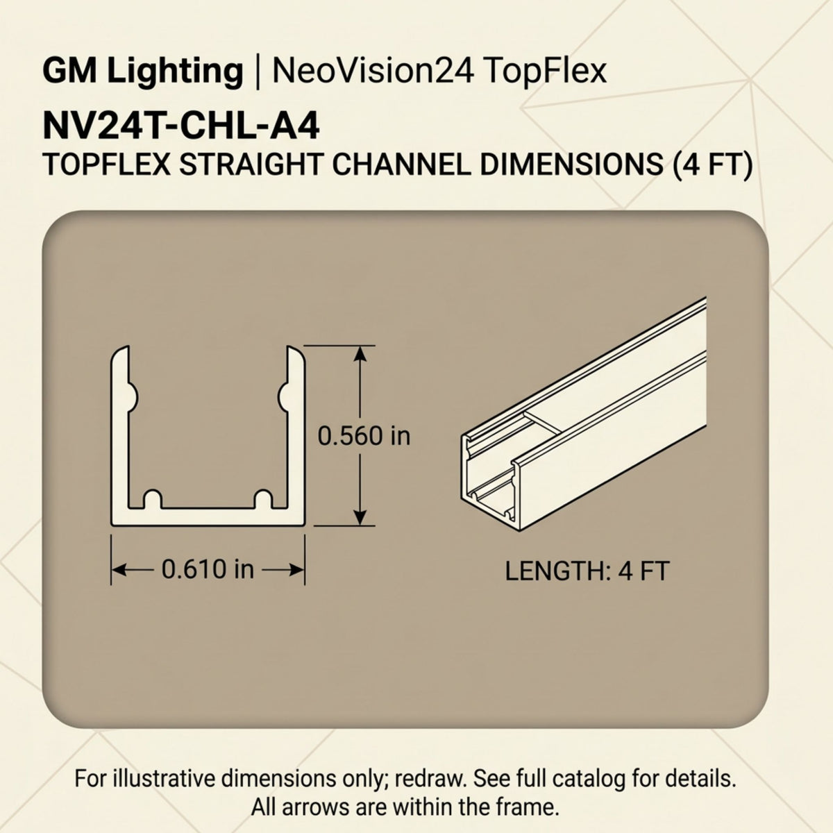 GM Lighting NeoVision24 TopFlex NV24T-CHL-A4 4 ft Aluminum Channel