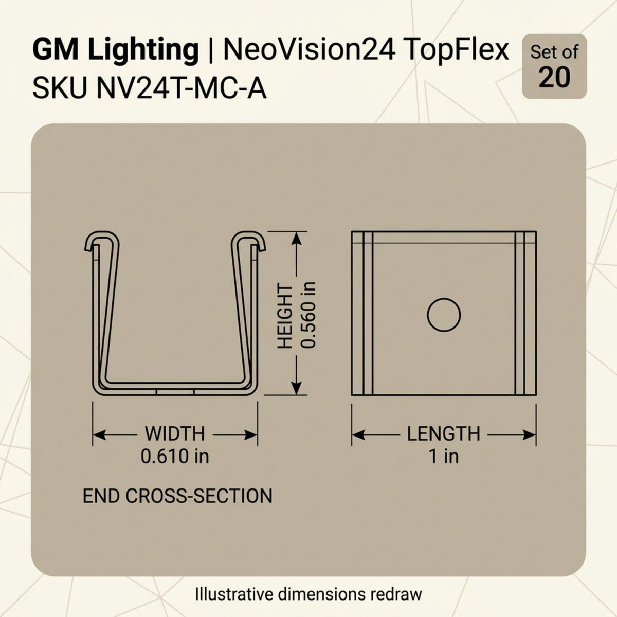 GM Lighting NeoVision24 TopFlex NV24T-MC-A Aluminum Mounting Clips, Set of 20