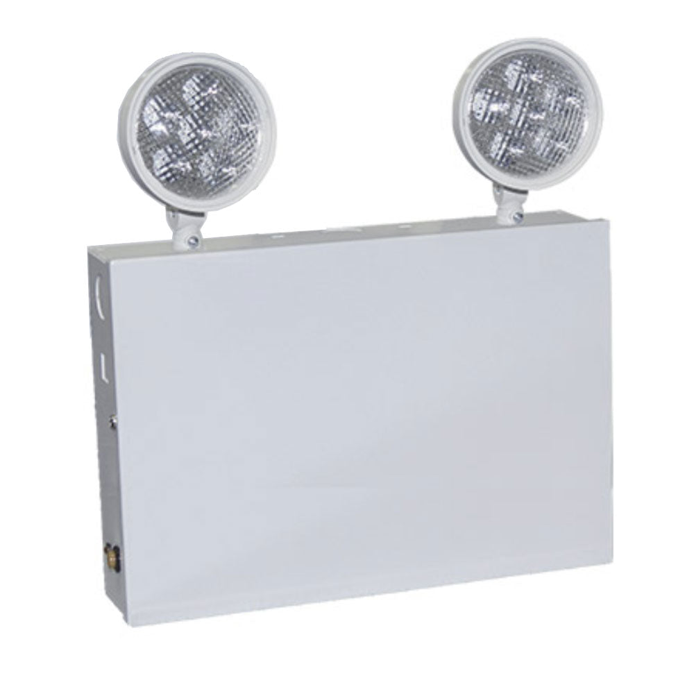 LED Emergency Light with 2-Heads Steel Housing and Battery Backup, White