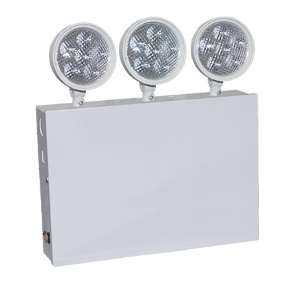 LED Emergency Light with 3-Heads Steel Housing and Battery Backup, White